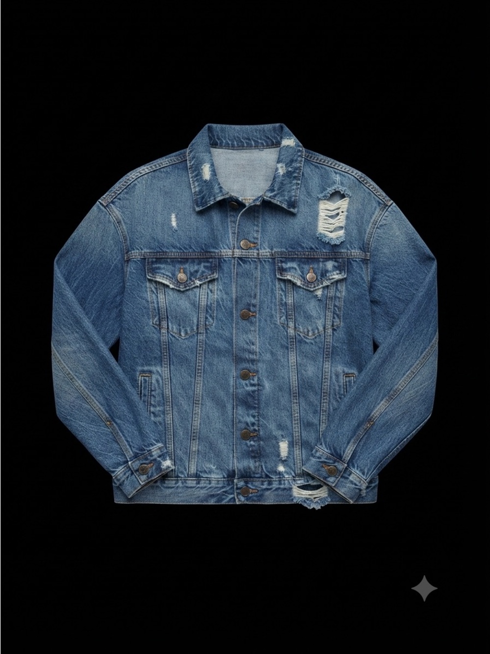 America Eagle Outfitters Distressed Denim Trucker Jacket sz med